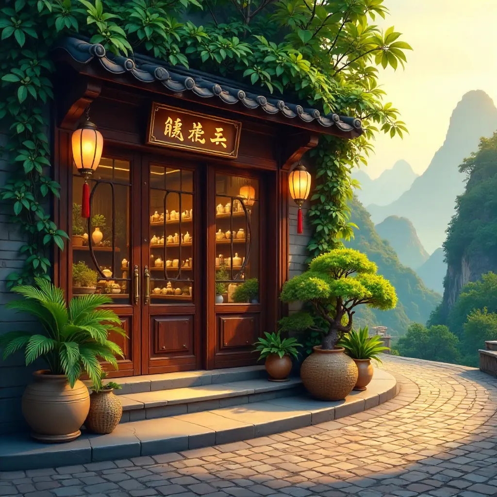 Inviting boutique storefront with plants in Guilin, China