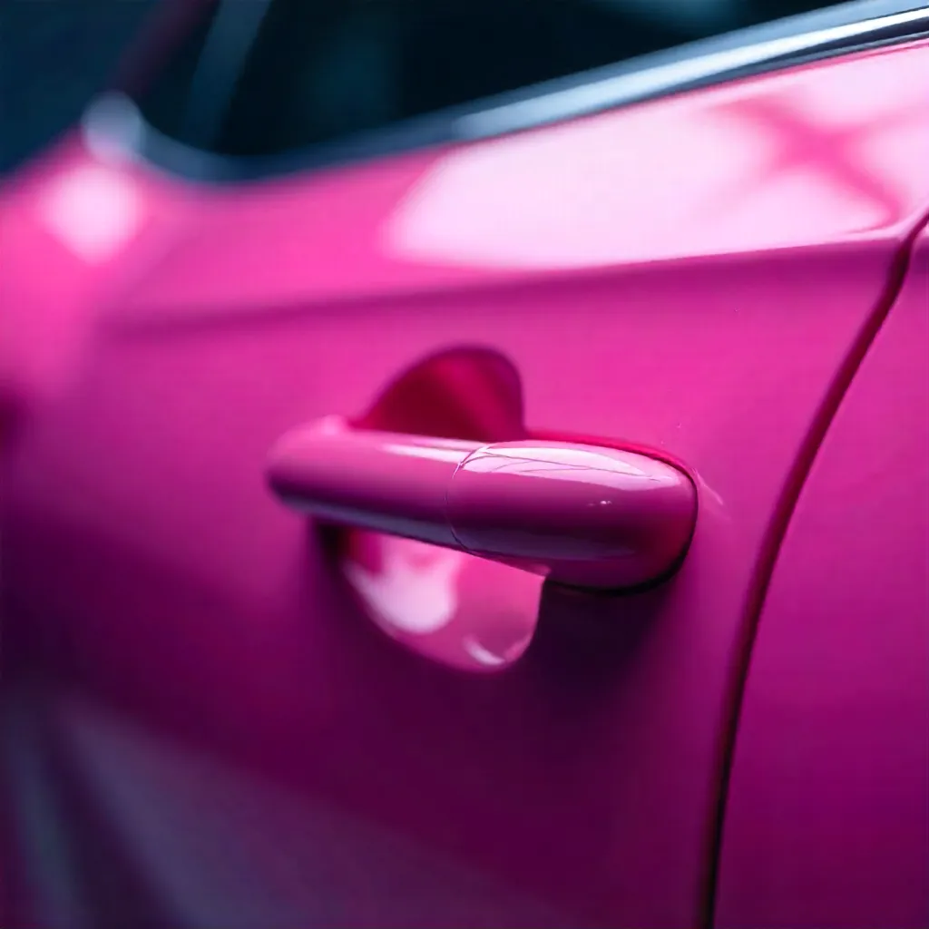 Vibrant Pink Car Door Handle – Modern Design Close-Up