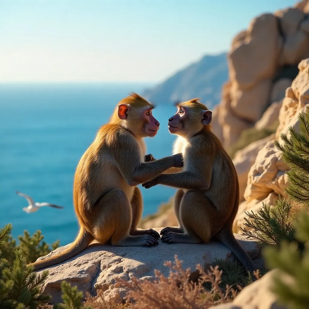 Two Barbary Macaques in Gibraltar Nature Reserve