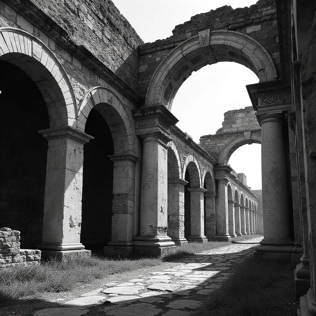 Monochrome Roman Ruins: Arch and Column