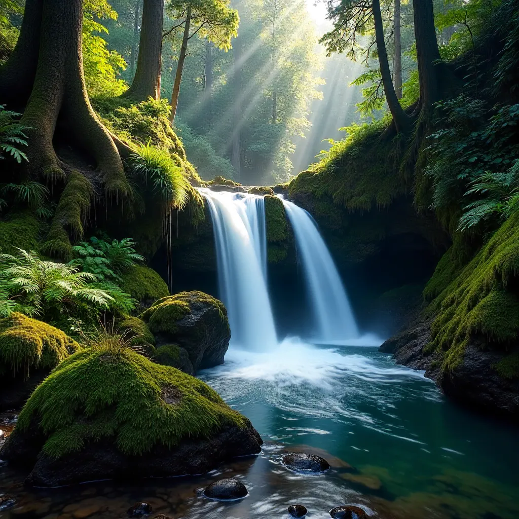 Silky Tasmanian Waterfall in Verdant Forest