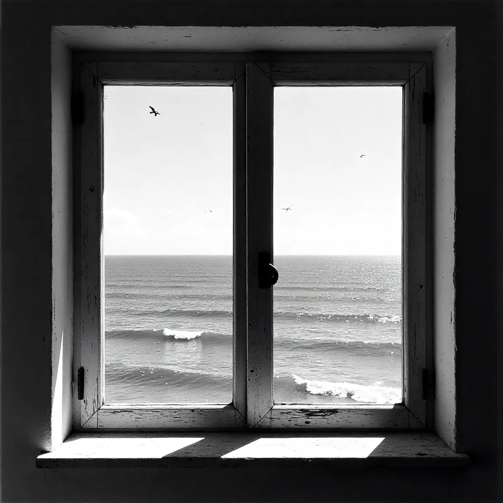 Monochrome Ocean Through Window Frames, La Lucila del Mar