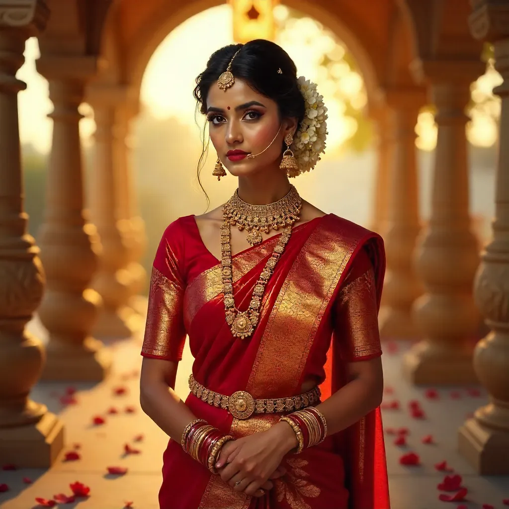 Elegant South Indian Bride in Kanchipuram Silk with Floral Gajra
