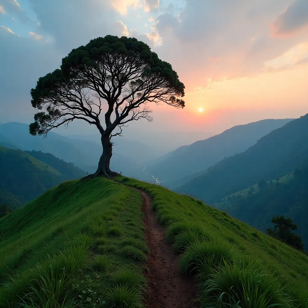 Solitary Tree on a Hilltop in Kerala's Western Ghats