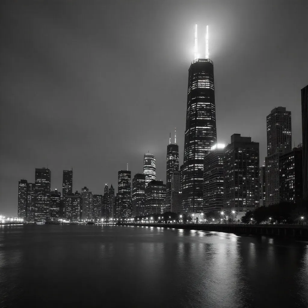 Monochrome Chicago Skyline at Twilight