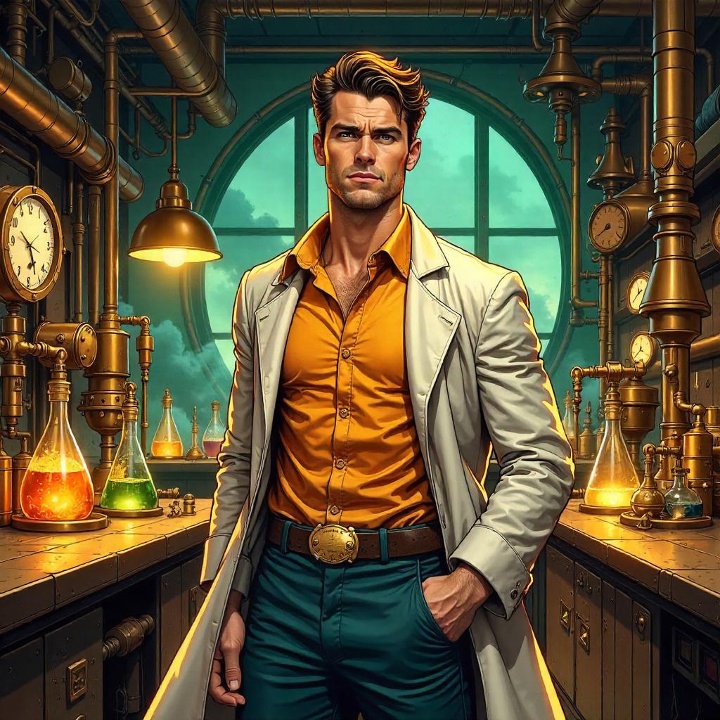 Brass Lab Hero in Comic Book Style