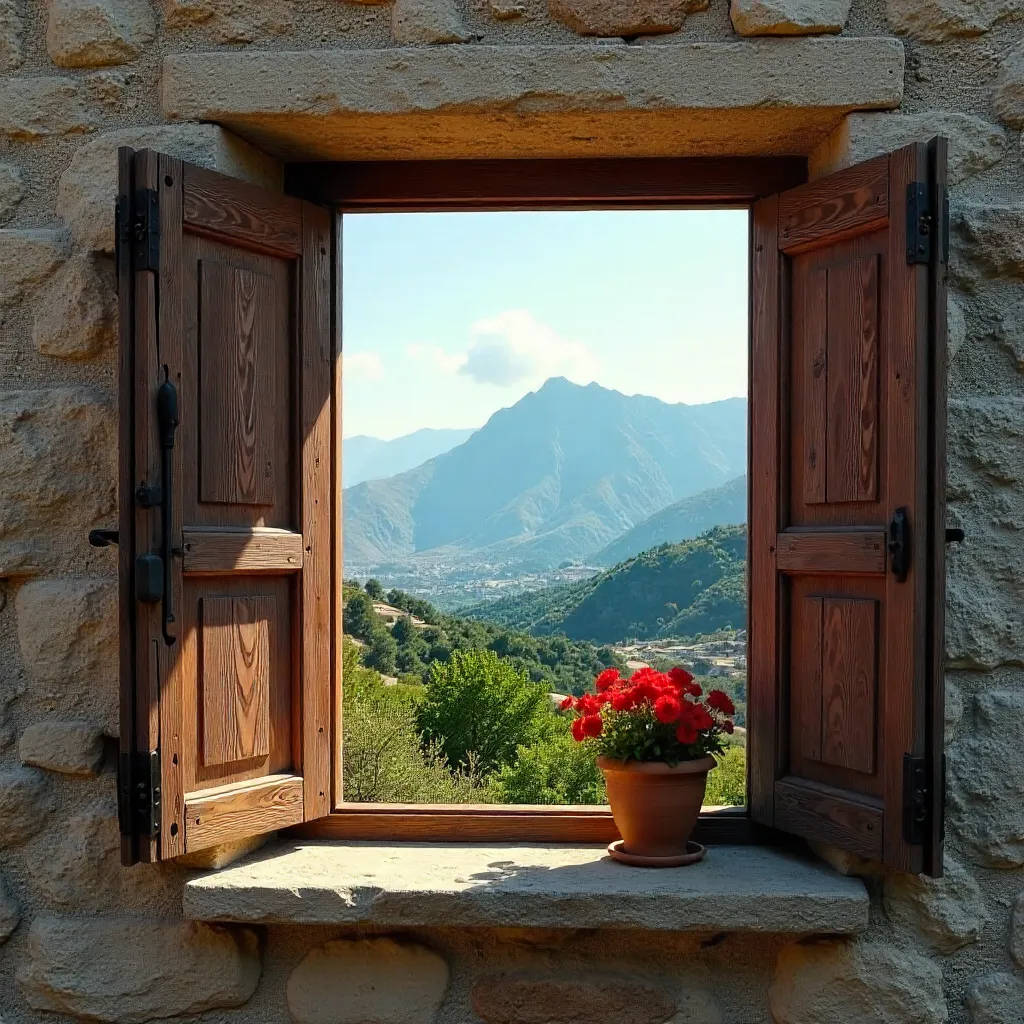 Sunny Mount Lebanon View Framed by Rustic Window