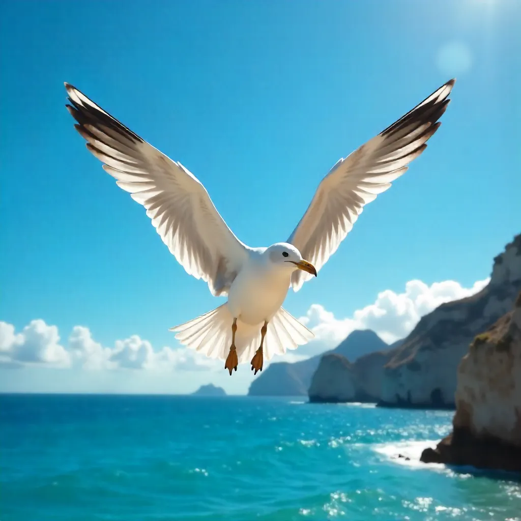 Elegantly Flying Seagull Over Arraial do Cabo Sky