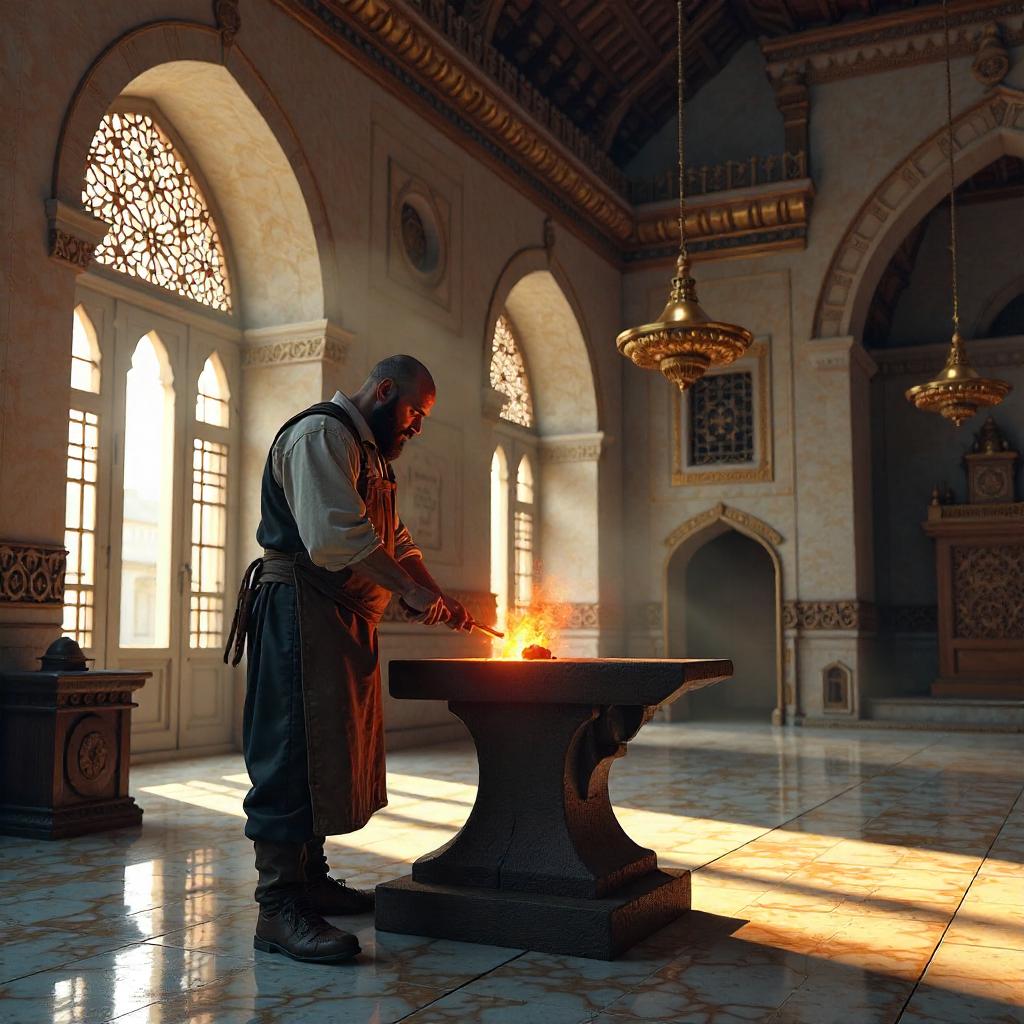 3D Render: Blacksmith in a Mosque Workshop