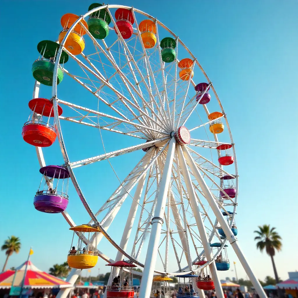 Vibrant Ferris Wheel Under a Clear Blue Sky