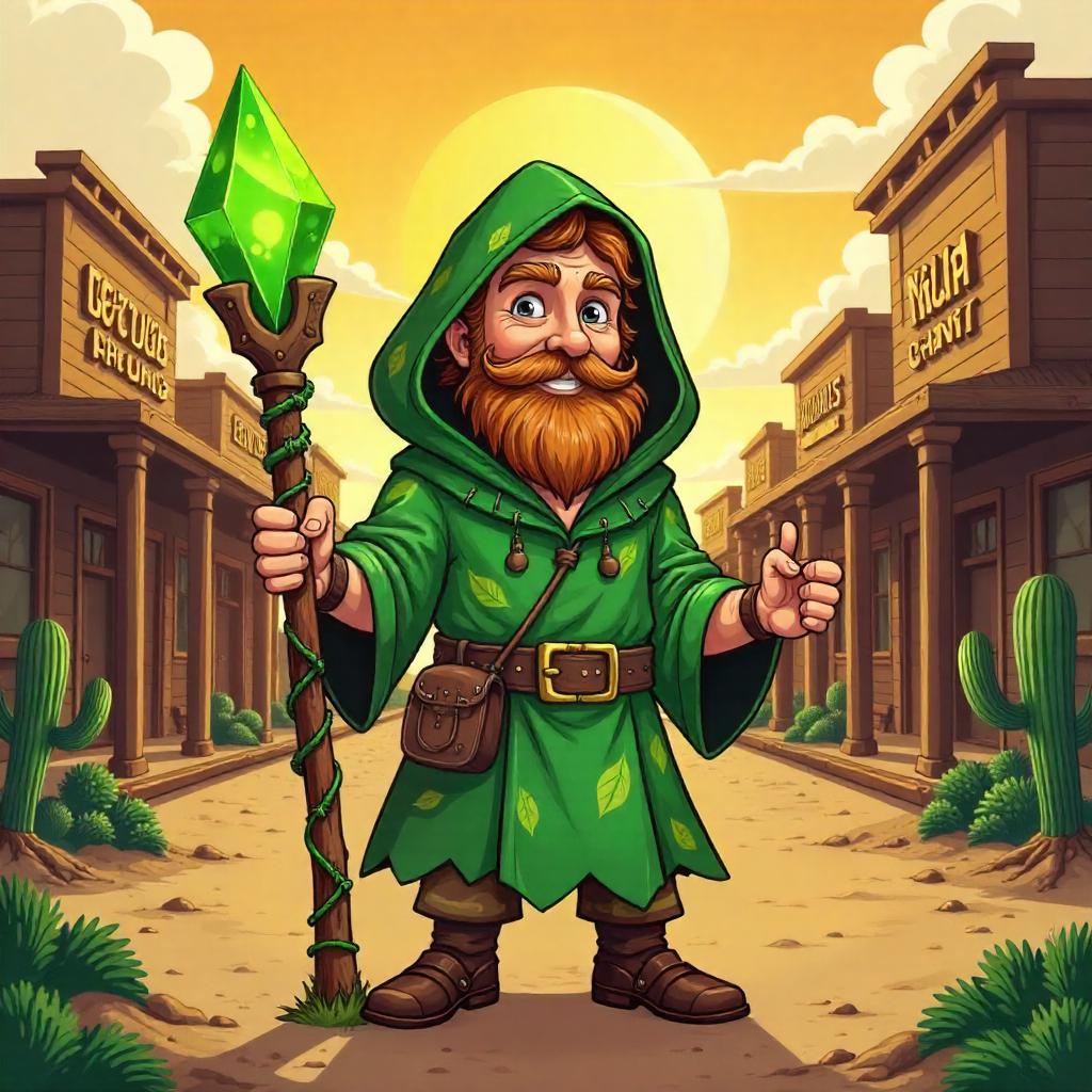 Cartoon Druid Cowboy in the Wild West