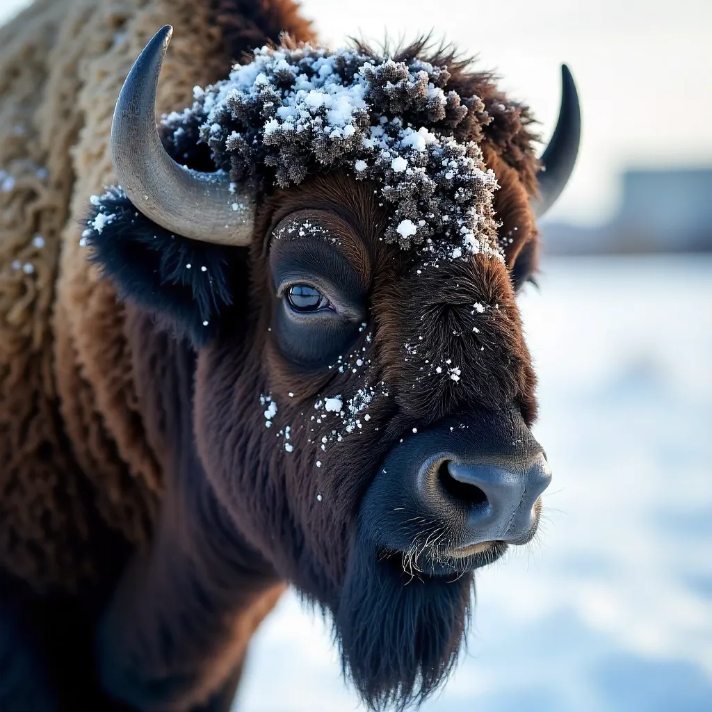 Snowy Bison Close-Up in Commerce City