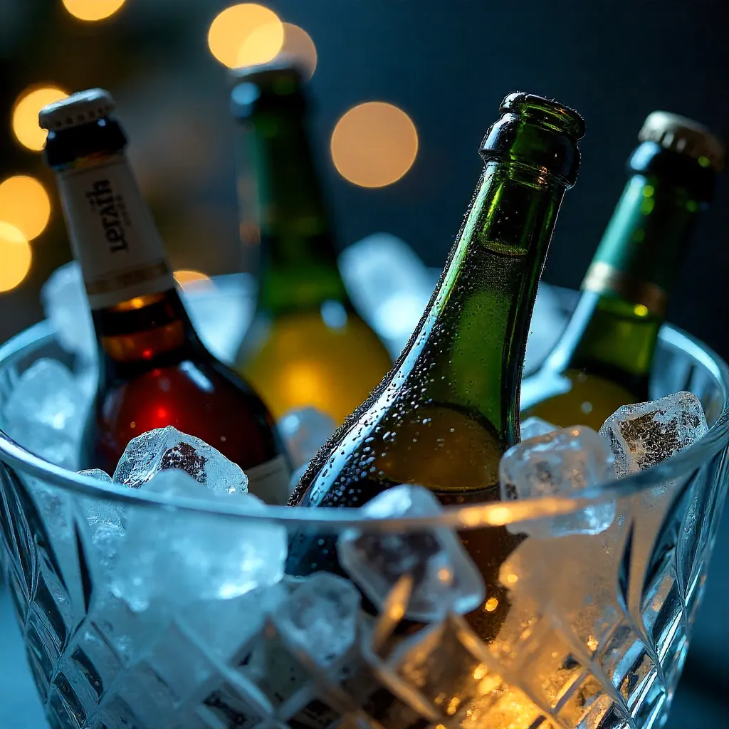 Close-Up: Wine Bottles Chilled on Ice for Festive Occasions
