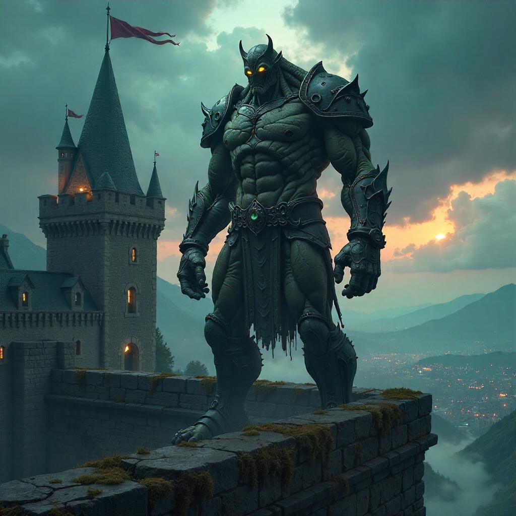 Stone Golem Sentinel Guarding the Castle Battlements
