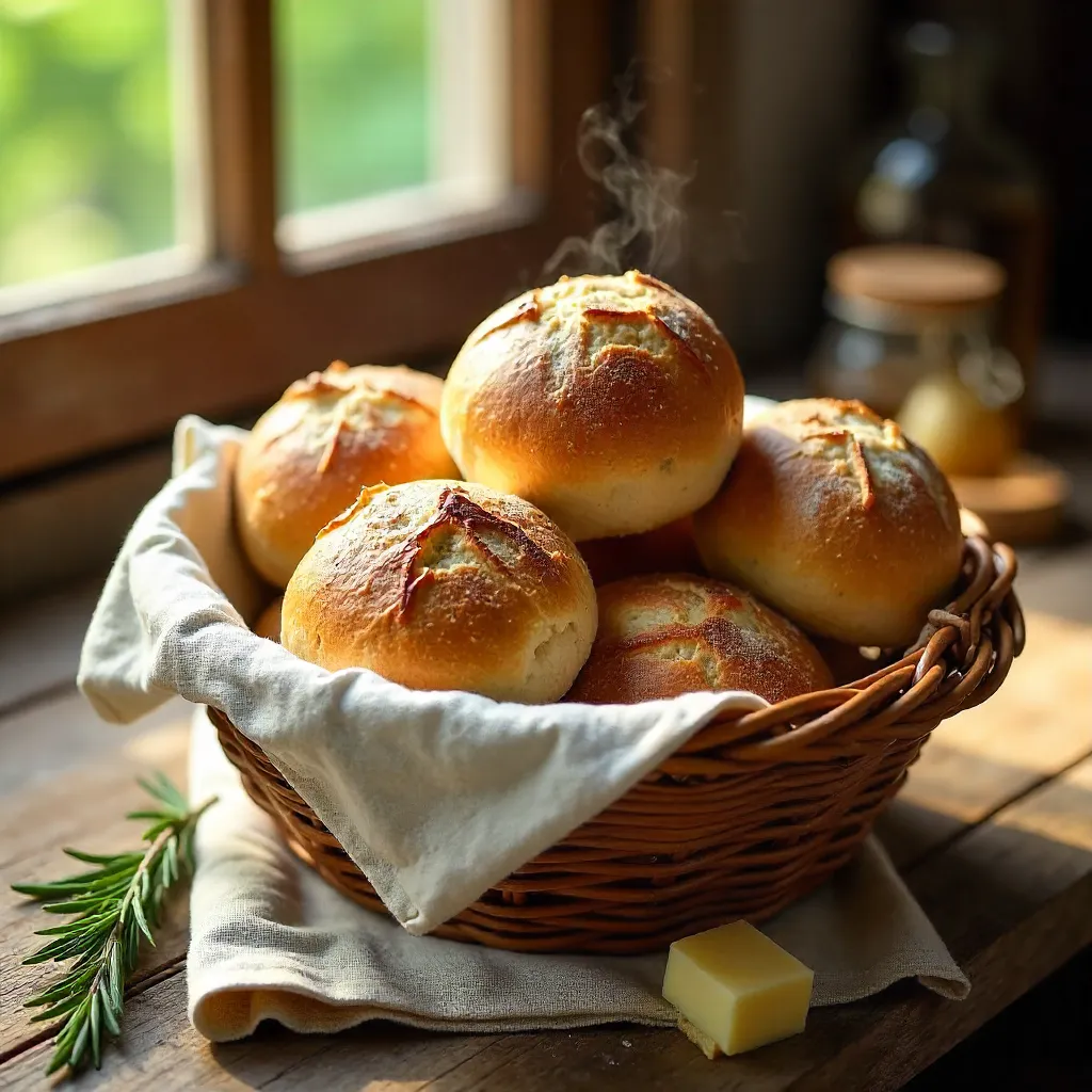 Cozy Rustic Bread Rolls in a Wicker Basket