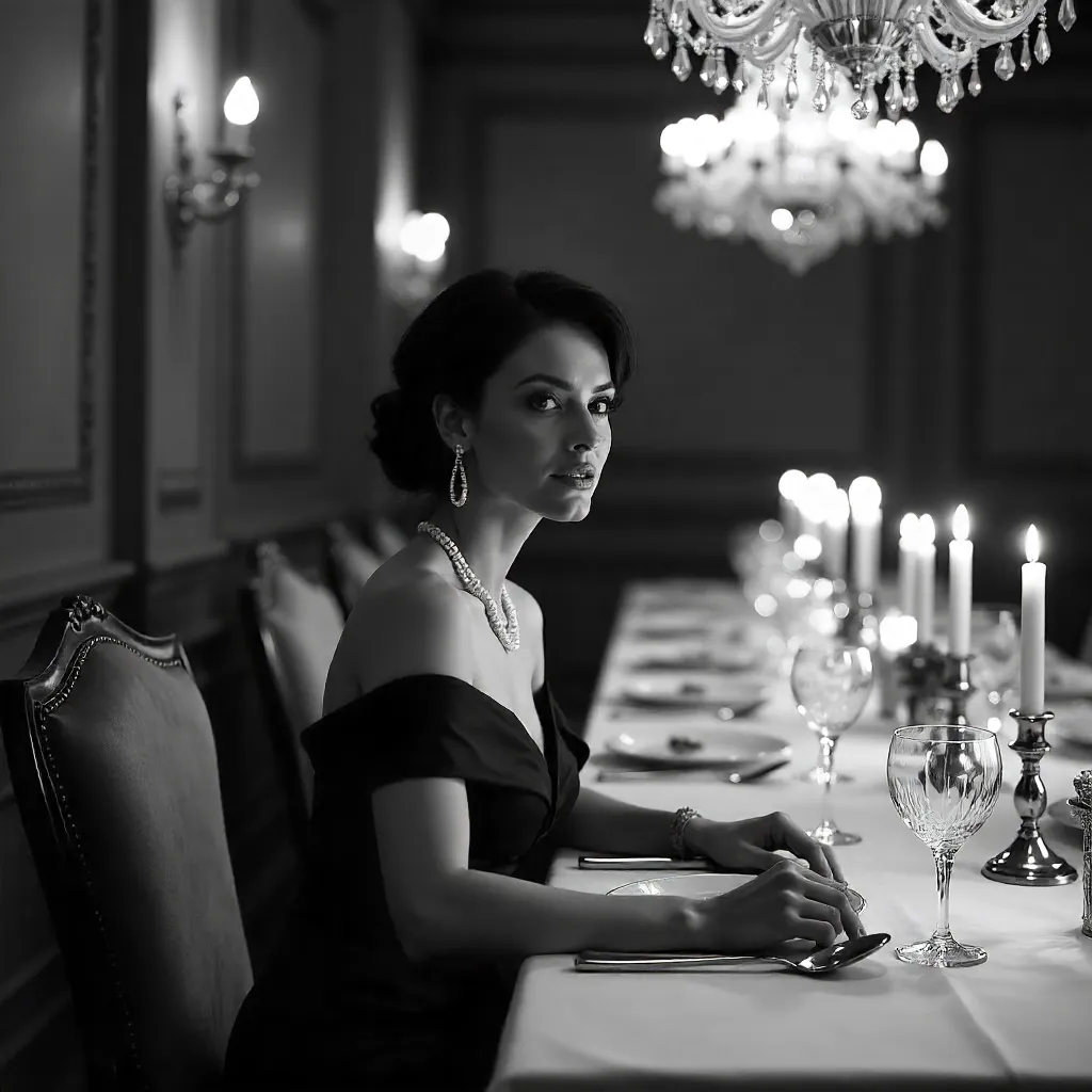 Noir Portrait of a Woman in Luxurious Dining