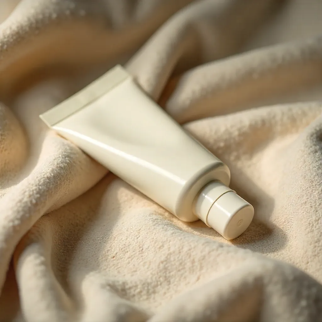 Cozy Minimalist Cream Tube on Beige Blanket