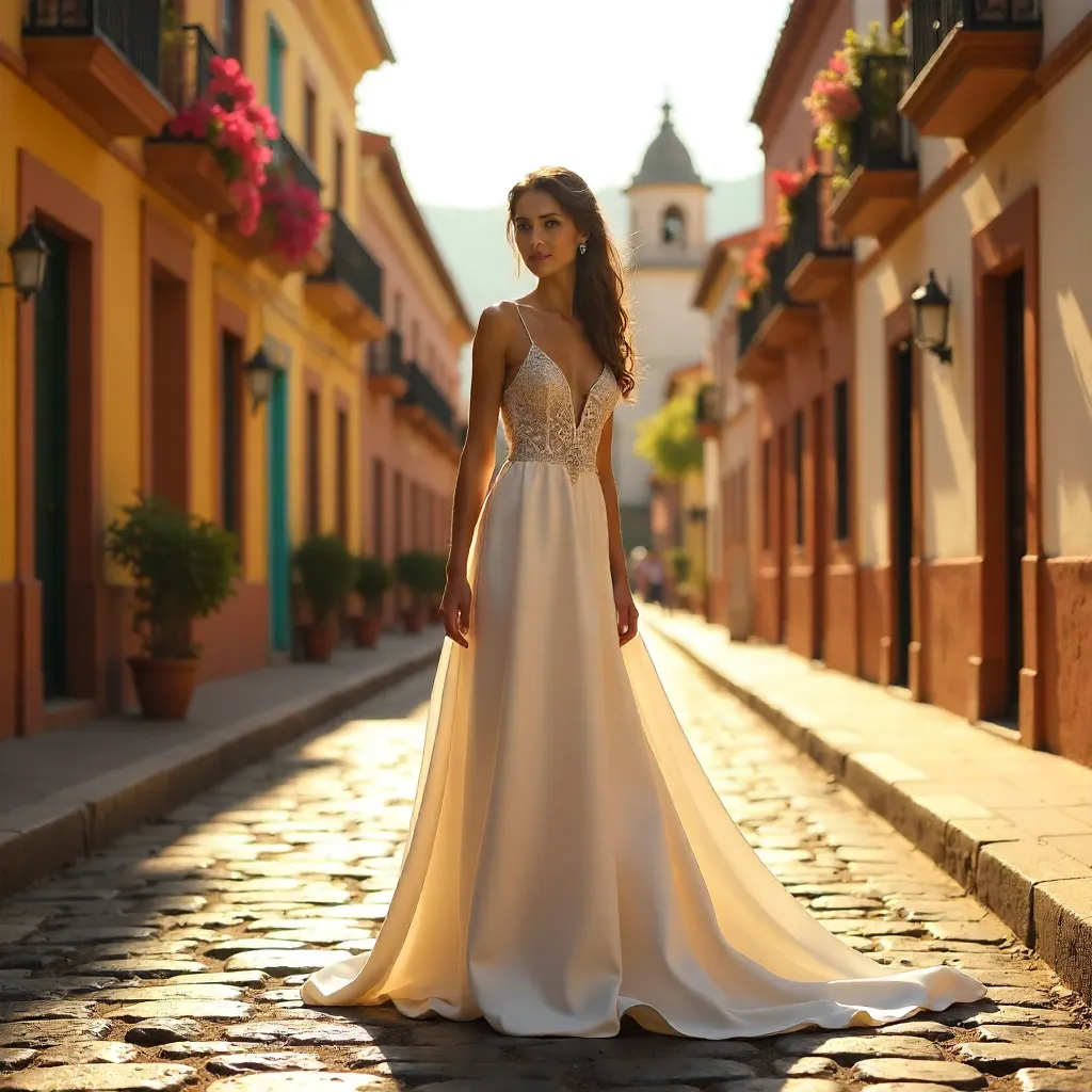 Graceful White-Gown in Puebla Sunlight