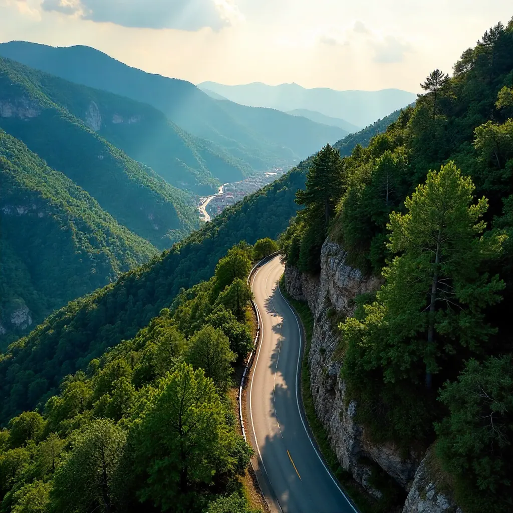 Aerial Serpentine Road Over Seydişehir Forest