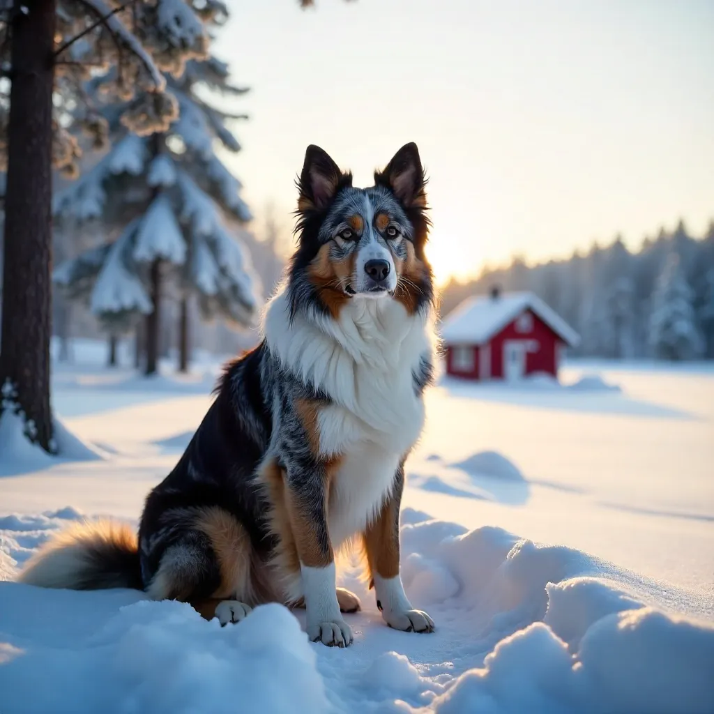 Elegant Australian Shepherd in a Frosty Swedish Winter