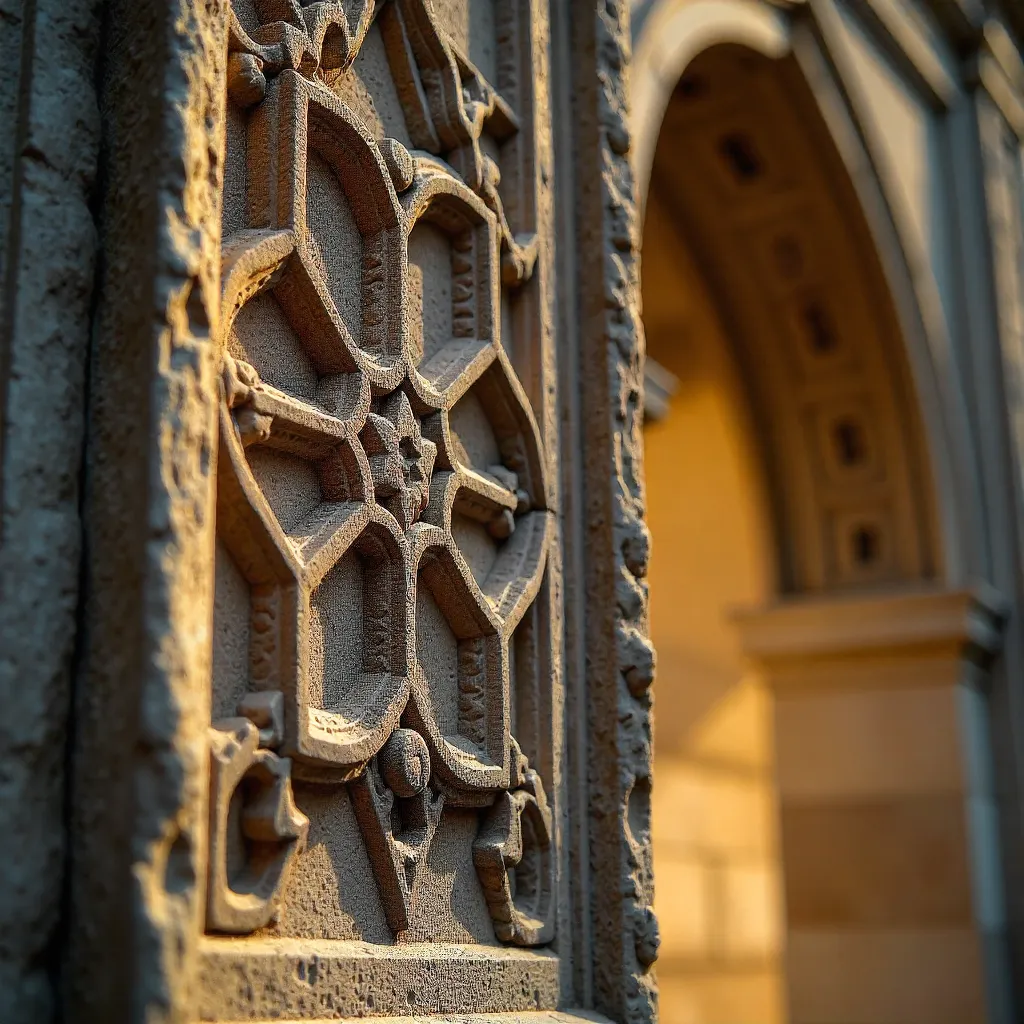 Macro of Intricate Geometric Archway Carvings