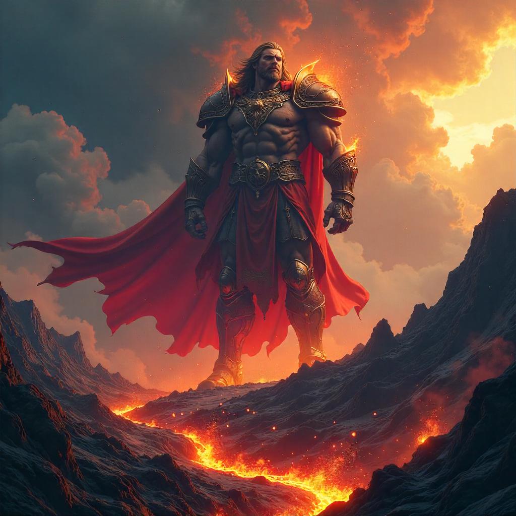 Colossal Anime Titan Rising from a Volcanic Crater