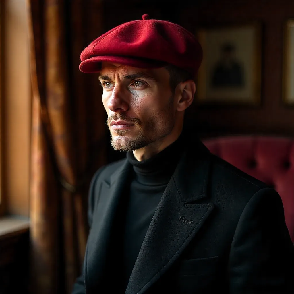 Elegant Contemplative Portrait: Red Beret