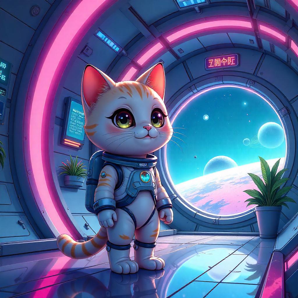 Cosmic Cat in an Anime Space Colony