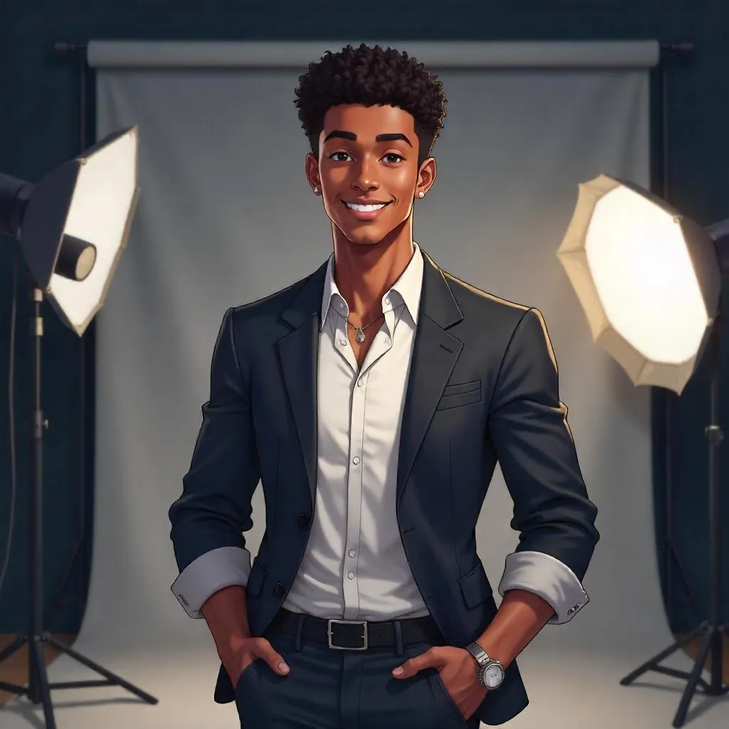Studio Portrait: Handsome Black Man in Anime Style