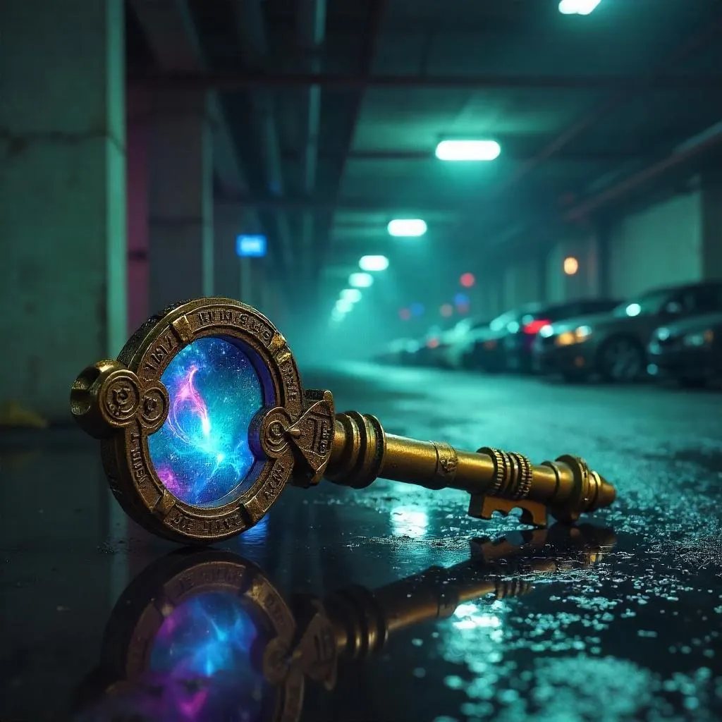 Dimensional Key in a Neon Parking Garage