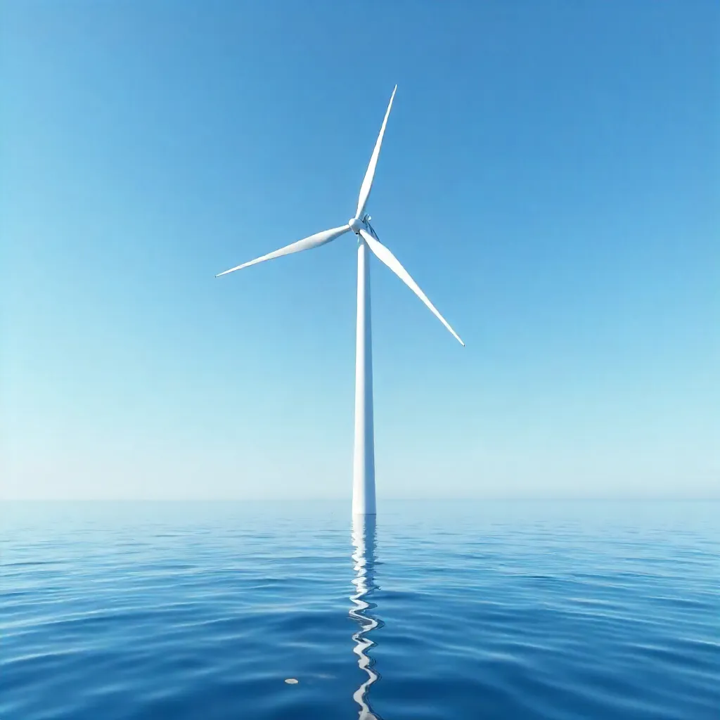 Solitary Offshore Wind Turbine in a Calm Sea