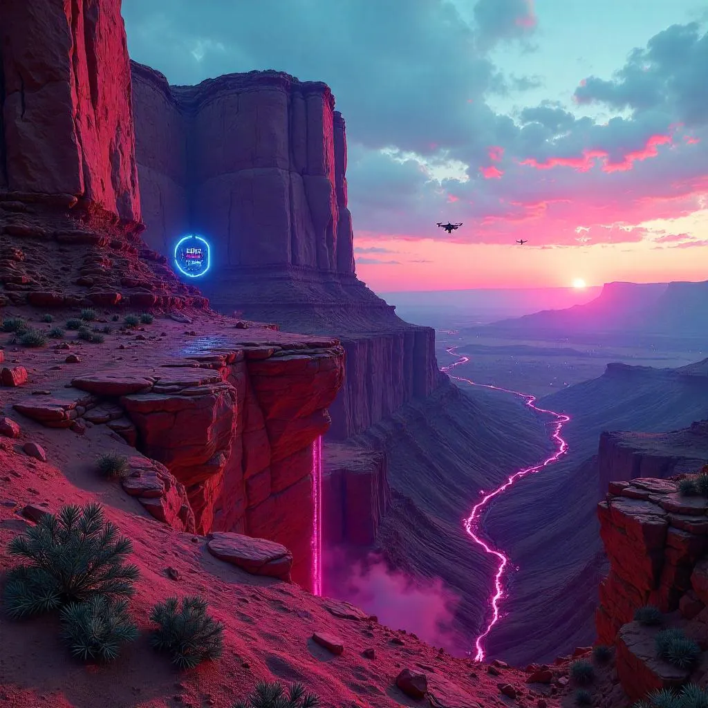 Dimensional Key Over a Neon Mesa Desert