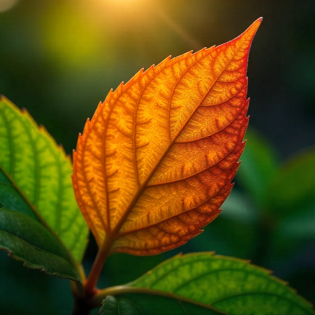 Striking Orange Leaf Amid Lush Green Foliage