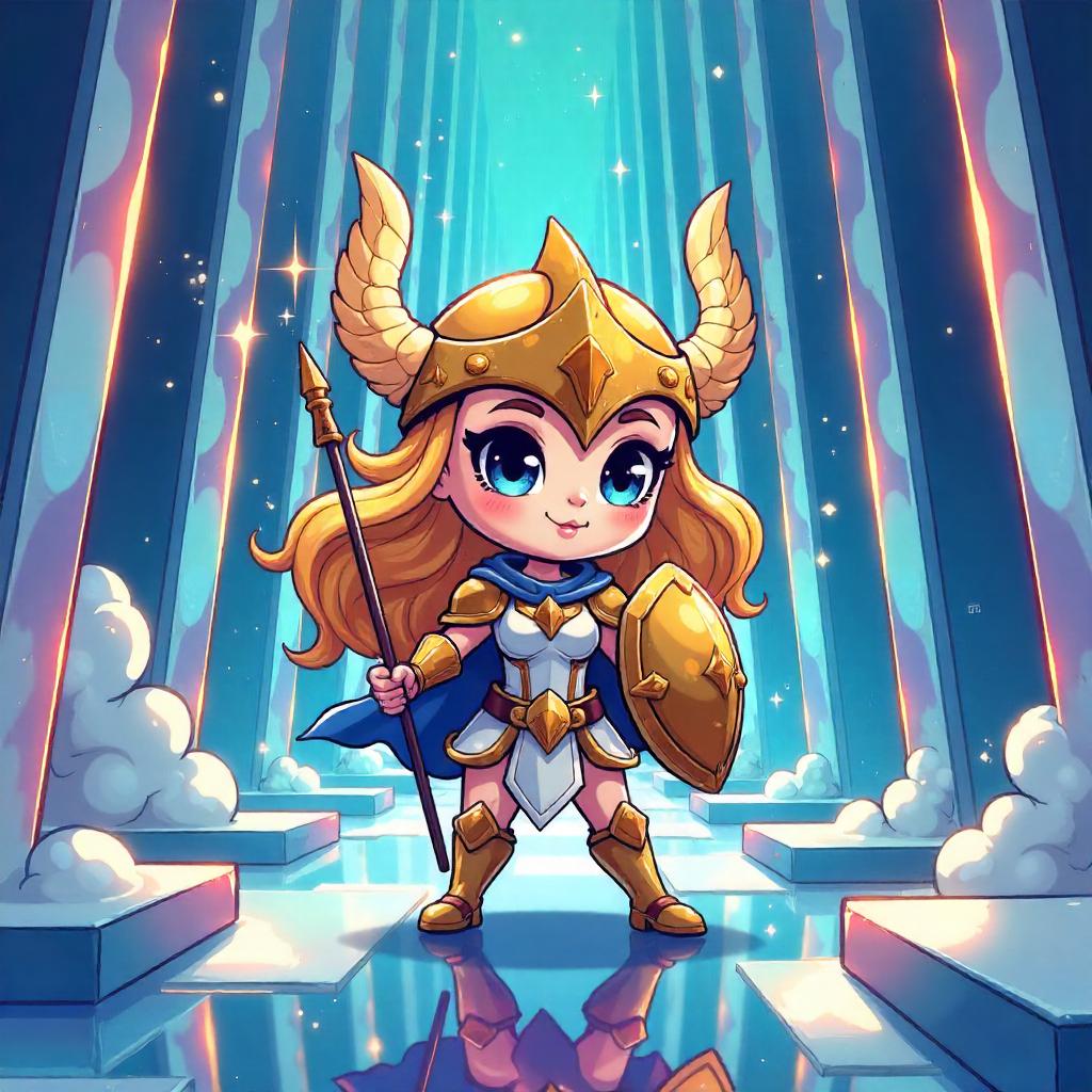 Valkyrie in a Mirrored Maze (Cartoon Style)