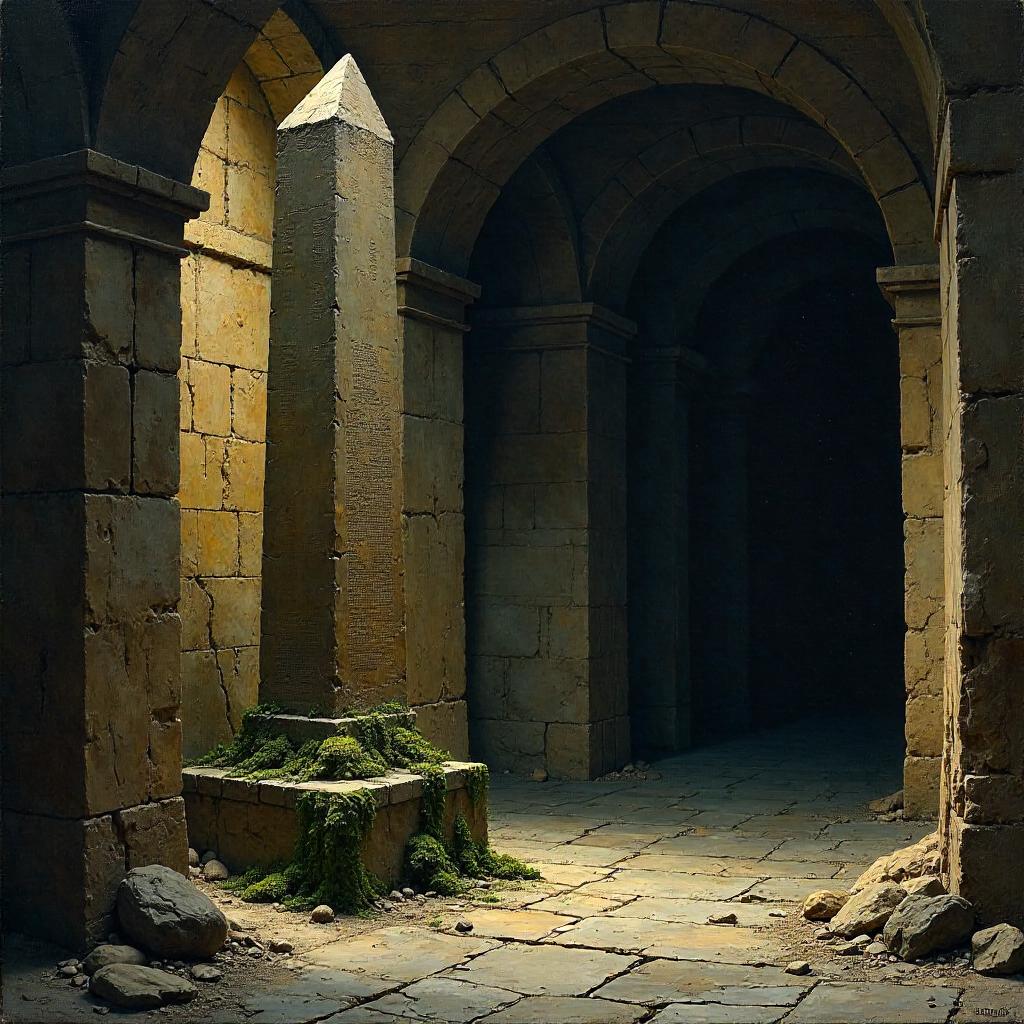Obelisk in a Damp Crypt - Oil Painting