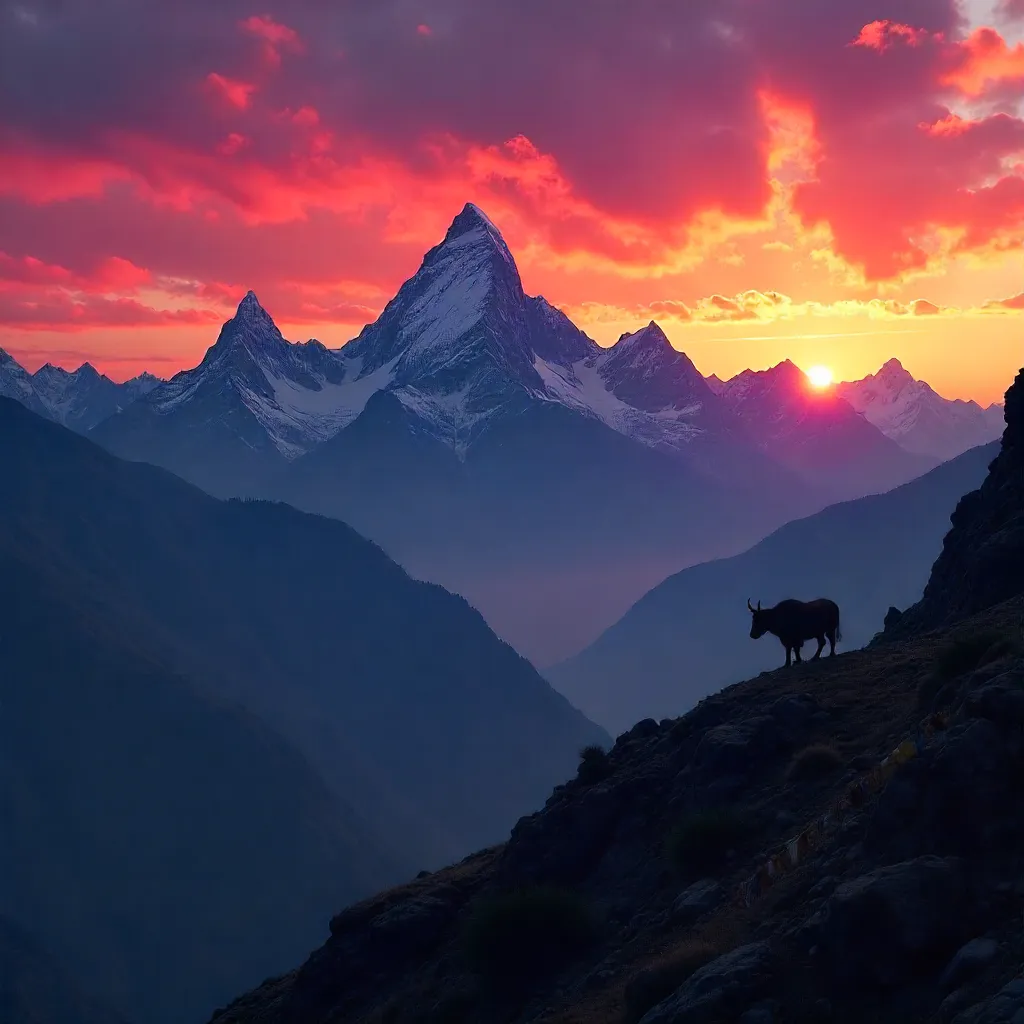Dramatic Himalayan Sunset Silhouette in Nepal