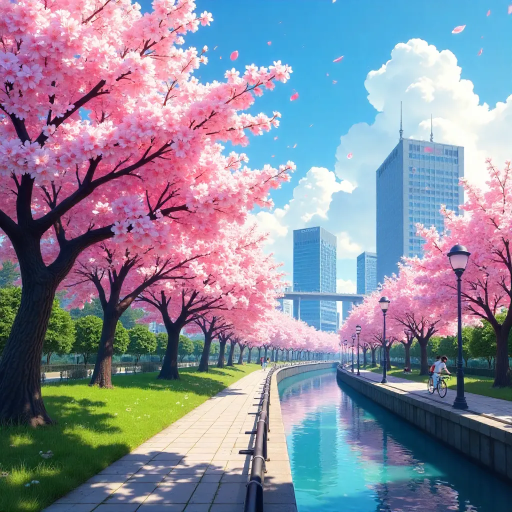 Cherry Blossom Splendor over Tokyo Spring Sky