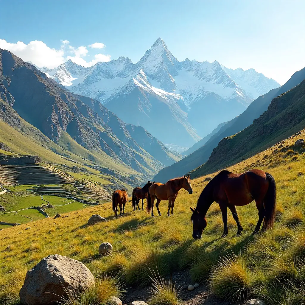 Majestic Horses in the Peruvian Andes near Cusco