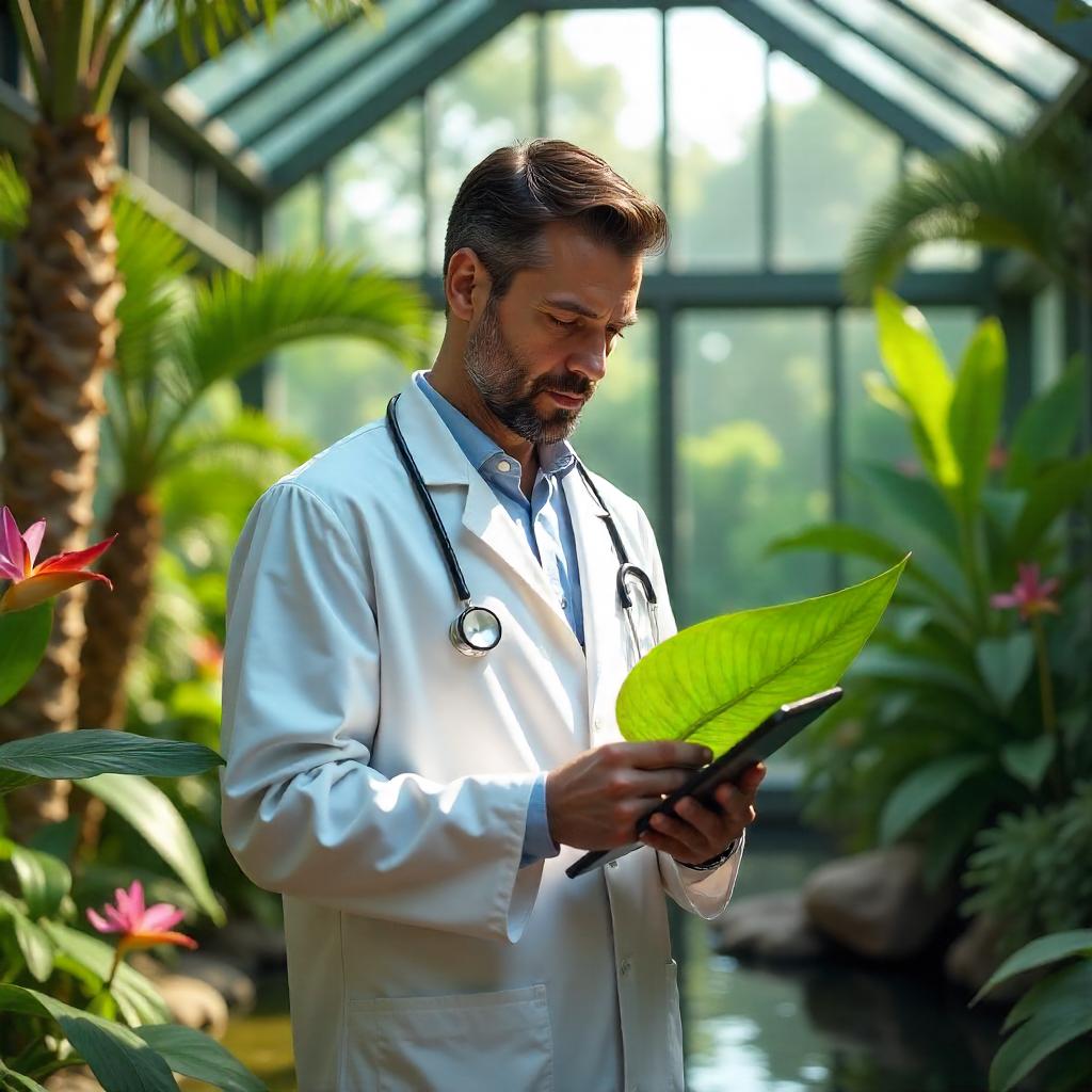 Photorealistic Doctor in a Lush Botanical Garden