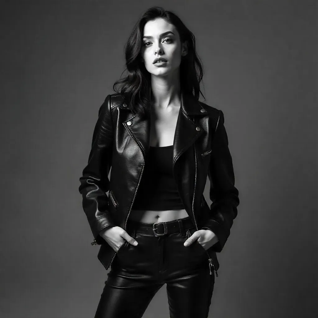 Noir Confidence: Leather Jacket & Boots Fashion Portrait