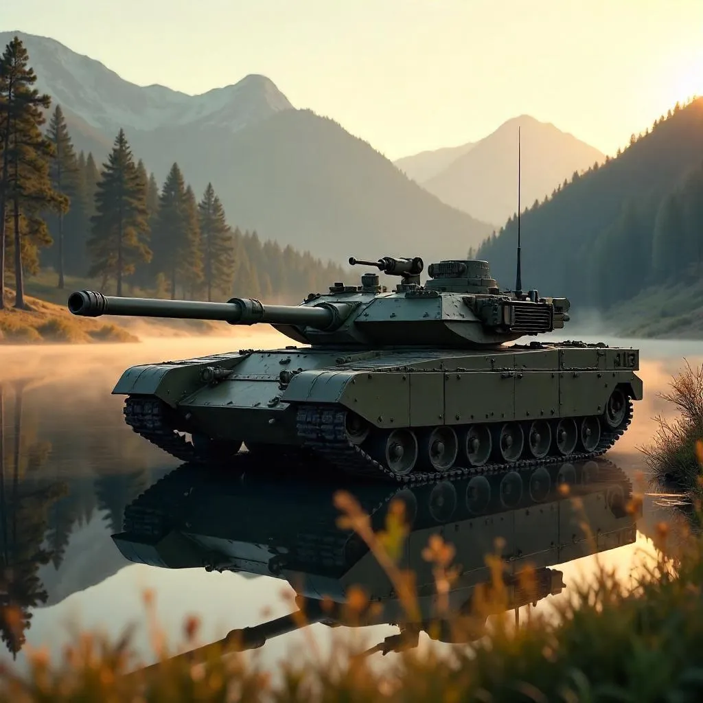 Photoreal Tank by a Tranquil Lake
