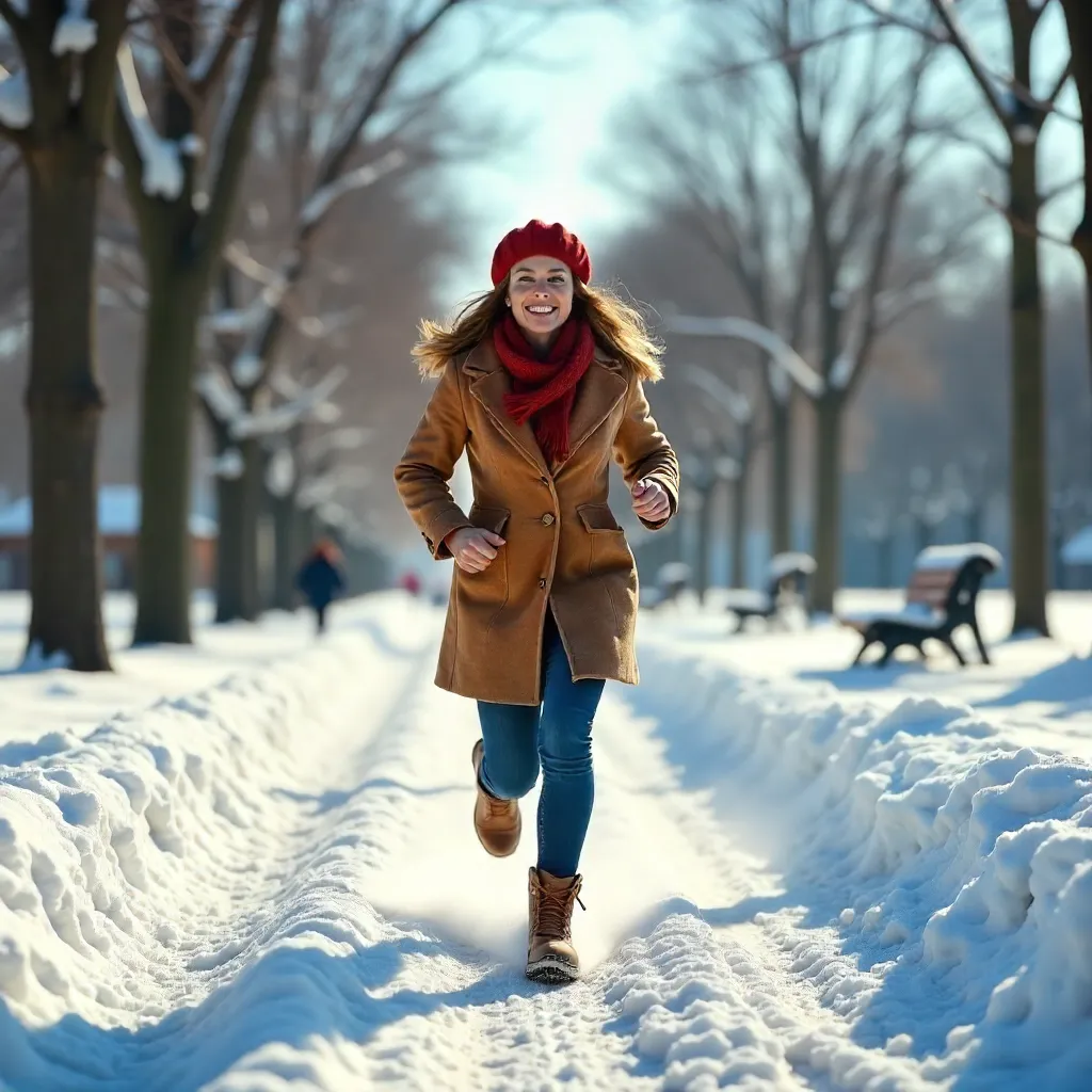 Joyful Run Through a Snowy Park