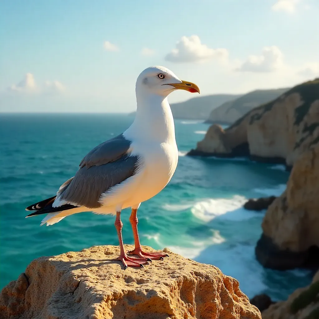 Majestic Seagull on a Spanish Cliff by the Sea