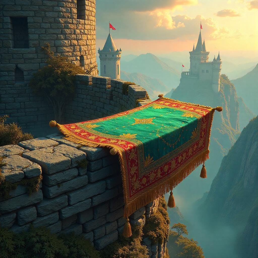 Magic Carpet Over Castle Battlements - Concept Art