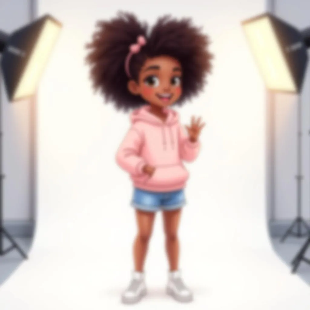 Cheerful Black Girl in a Bright Anime Studio