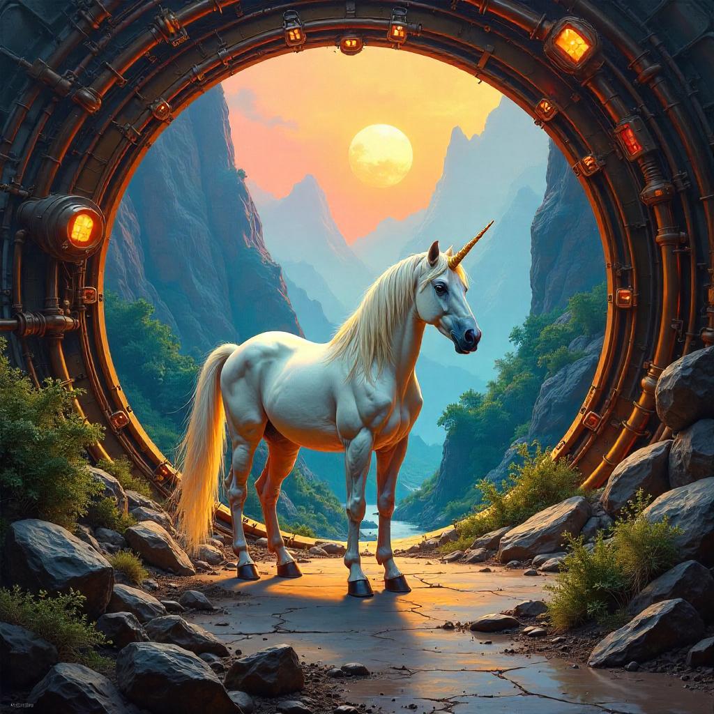 Unicorn in a Terraforming Station (Oil Painting)