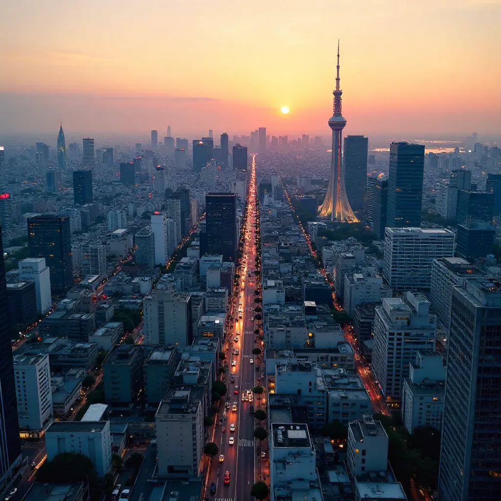 Aerial Tokyo Skytree Amid a Sea of Buildings