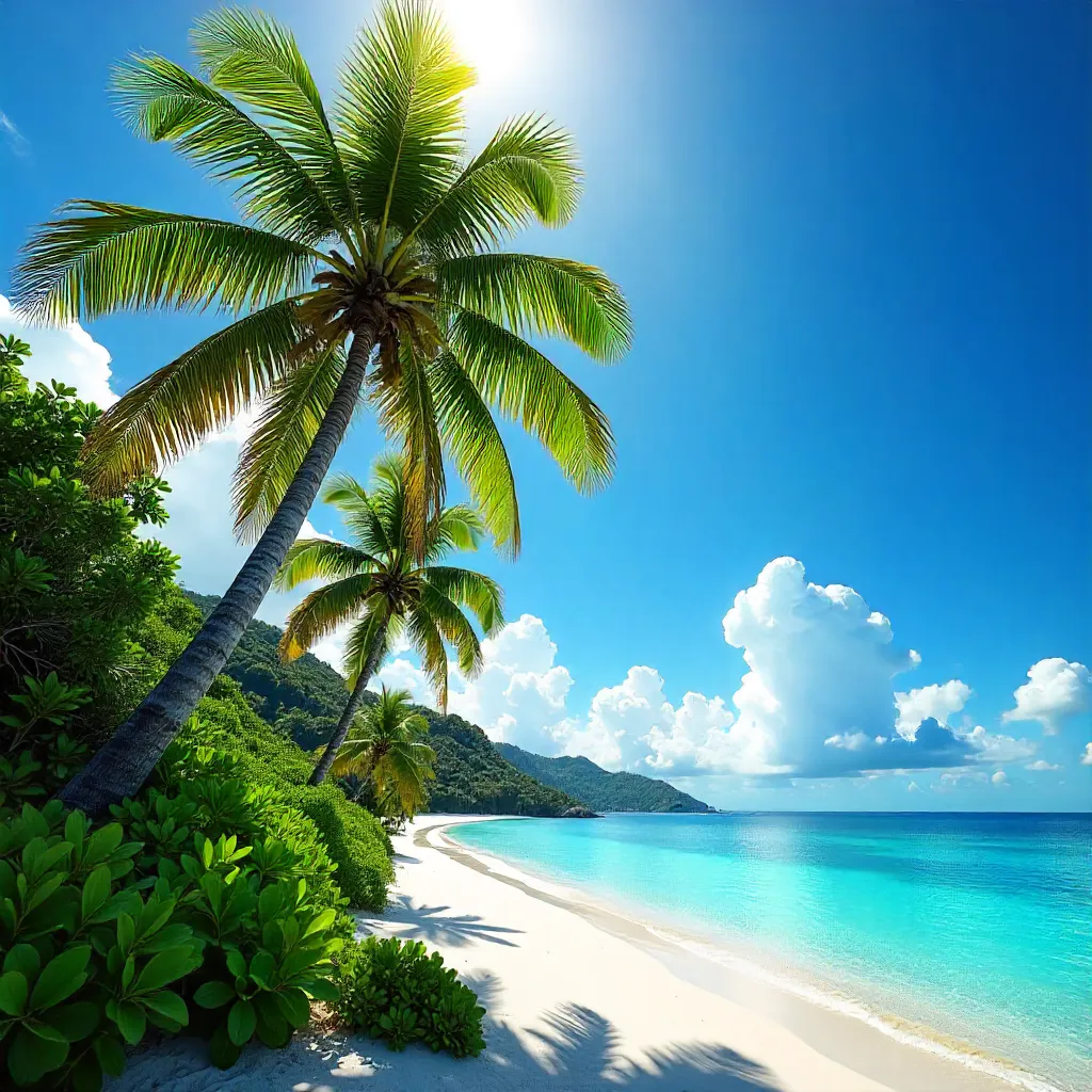 Palm Fronds Reaching for a Blue Samui Sky