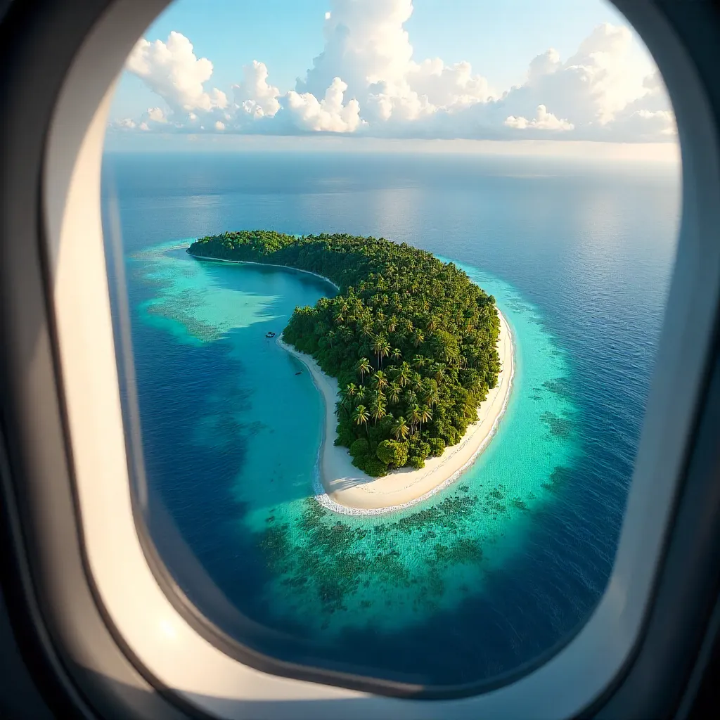 Aerial Window View: Secluded Island in Deep Blue