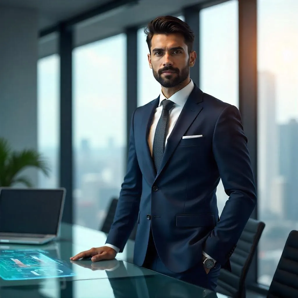 Handsome Indian Executive in a Photorealistic Boardroom